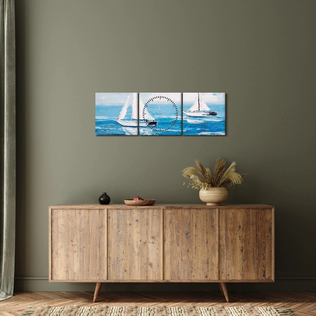 Tablou - Pictură yacht pe mare (cu ceas) (90x30 cm)