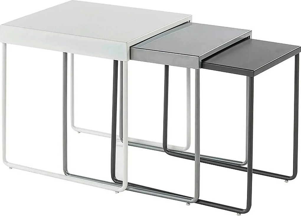 Set 3 masute cafea VICKY, alb/gri/gri inchis, metal