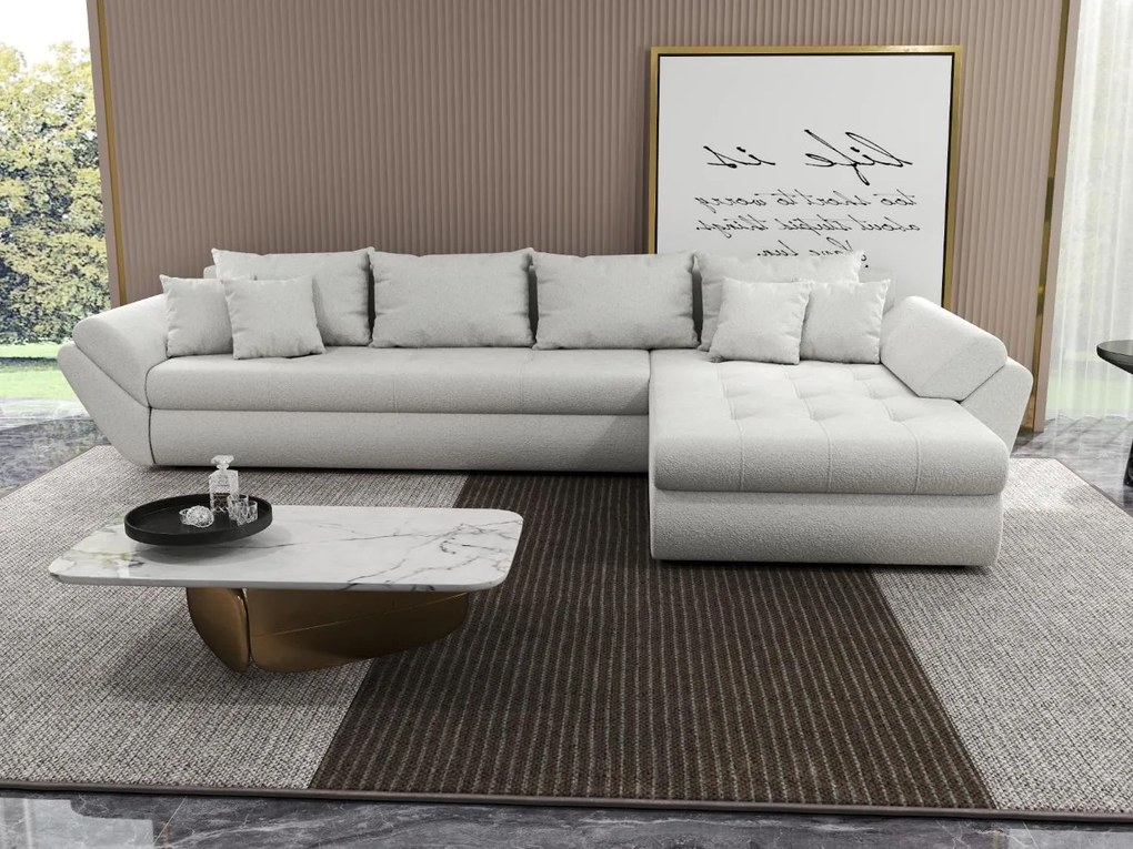 Colțar extensibil dumonde cu ladă de depozitare si sezut confortabil din spuma high-density, Loana XL Euphoria Ivory II 335x185 cm