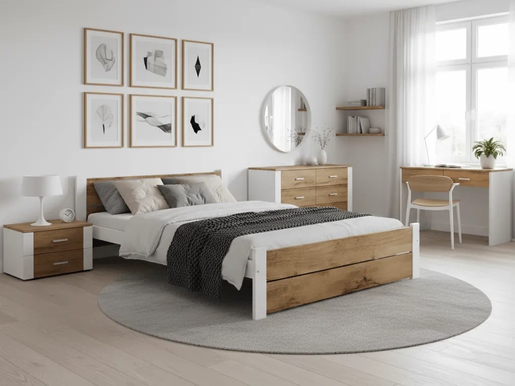 Pat dublu IKAROS DOUBLE 180 x 200 cm, stejar artisan/alb Saltele: Cu saltele Deluxe 10 cm, Somiera pat: Cu lamele drepte