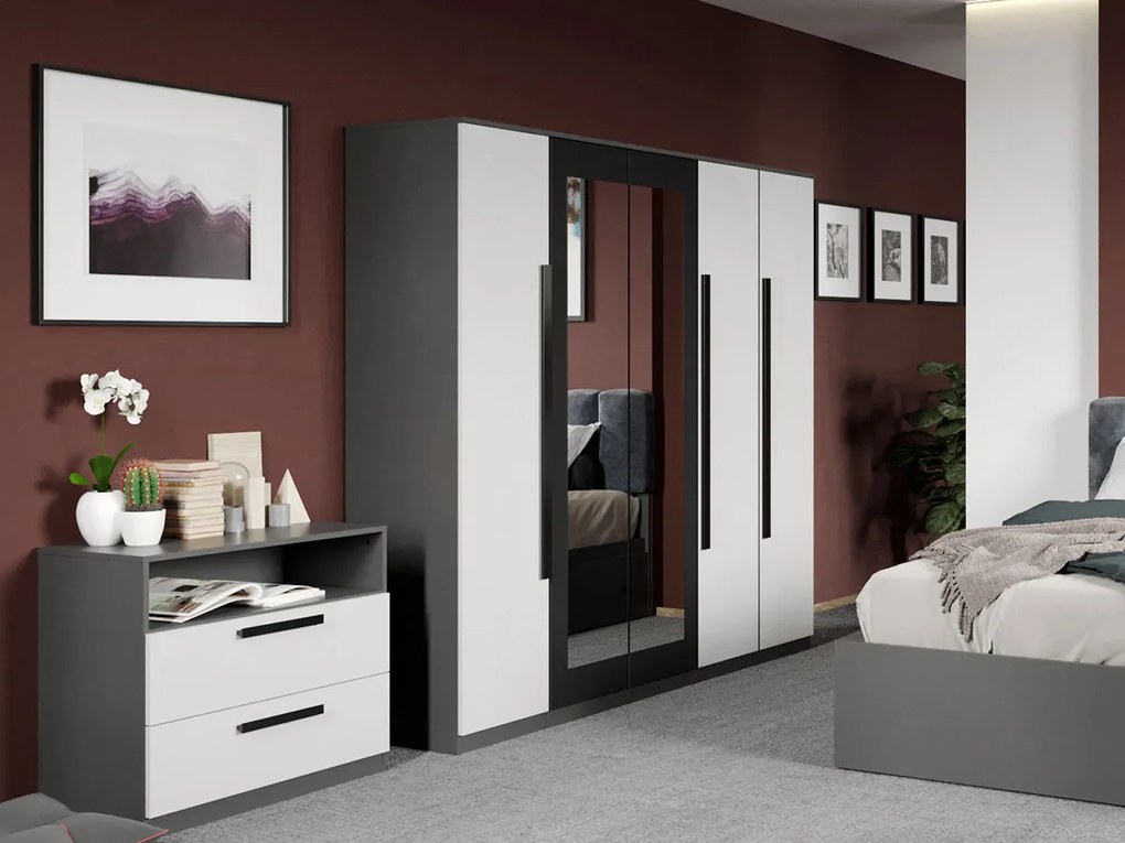 Set mobila dormitor complet Alb/Gri antracit Oasis C14