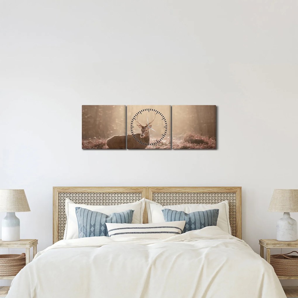 Tablou - Cerb în pădure (cu ceas) (90x30 cm)