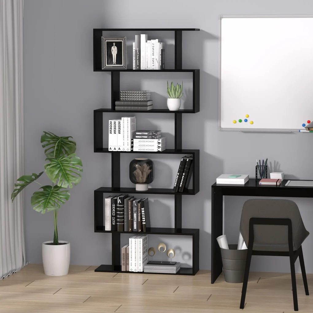 HOMCOM Bibliotecă din Lemn, Design Modern cu 6 Rafturi, 80x23x192 cm, Negru | Aosom Romania