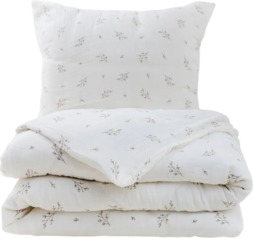 Lenjerie de pat din muselină Matex Crenguțe, 140 x 200 cm, 70 x 90 cm