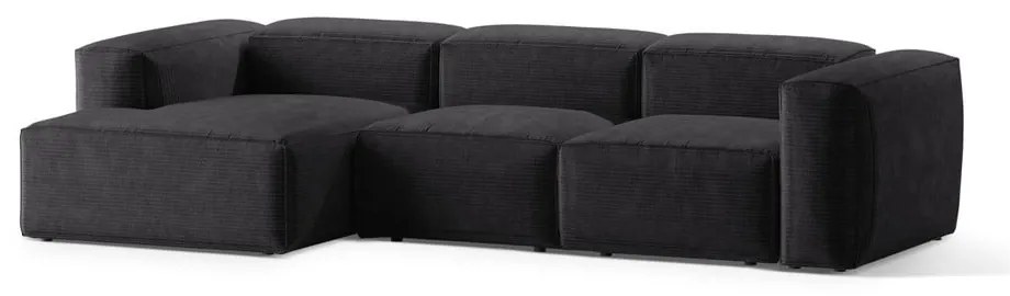 Colțar gri închis cu tapițerie din catifea reiată (cu colț pe partea stângă/cu șezlong) Bergamo – Cosmopolitan Design