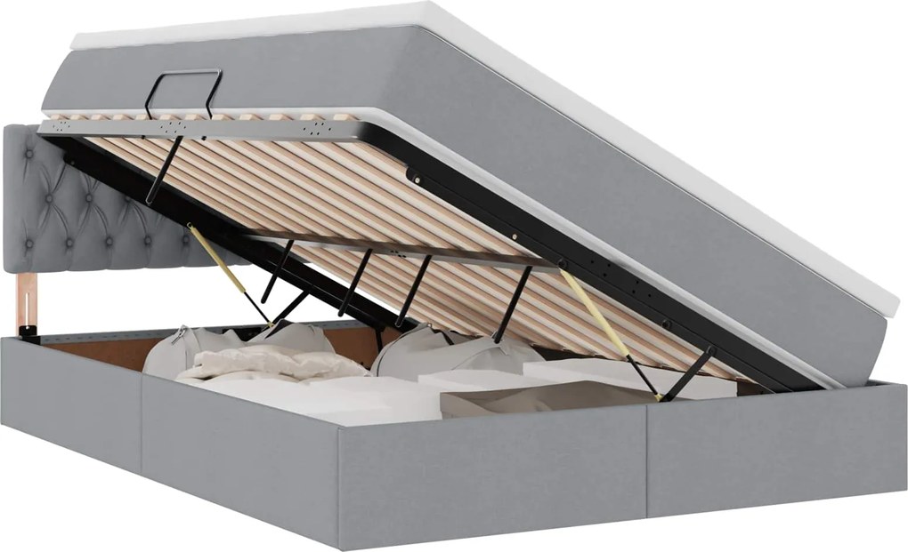 vidaXL Pat cu saltea și LED cu led Gri deschis 140 x 190 cm țesătură