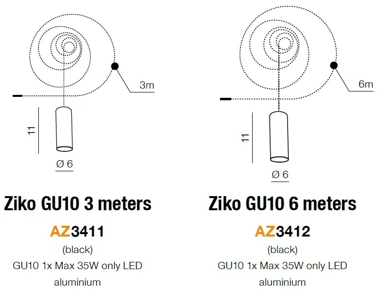 Accesoriu/ Cablu 3 metri cu pendul Ziko GU10 ZZ AZ3411
