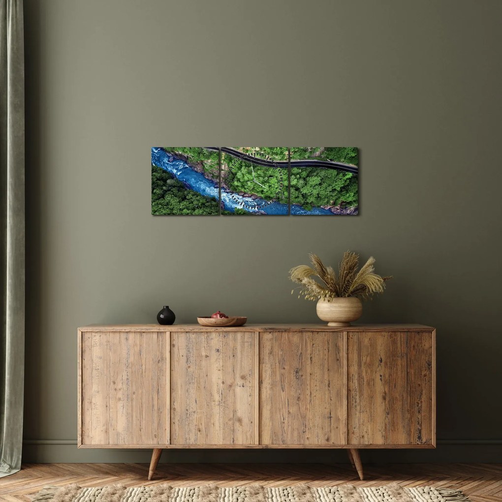Tablou - Râu între munți, Caucaz, Rusia (cu ceas) (90x30 cm)
