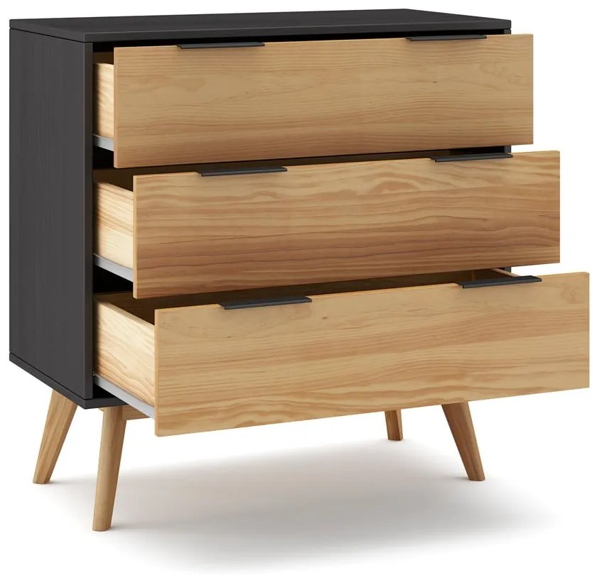 Comodă negru/natural înaltă din lemn de pin 80x83 cm Lavis – Marckeric