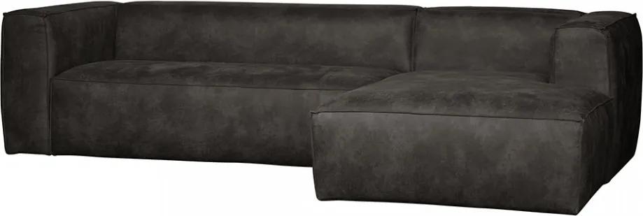 Canapea cu colt din piele neagra 305 cm Bean Right Woood