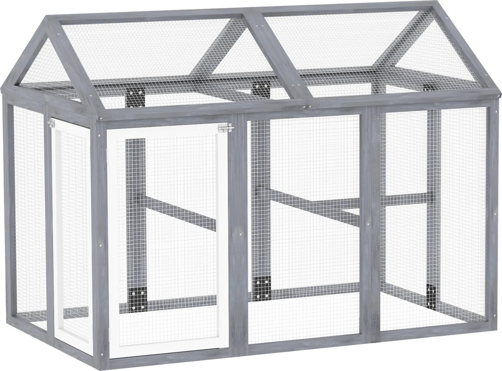 PawHut Incintă pentru găini 1,18 m², parc cu plasă și uși cu închidere, cadru din lemn masiv, 140 x 88,5 x 106 cm, gri | Aosom Romania