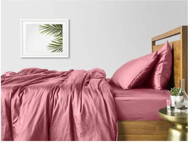 Lenjerie din satin cu cearceaf roz pentru pat dublu COSAS Jalo, 200 x 220 cm, roz