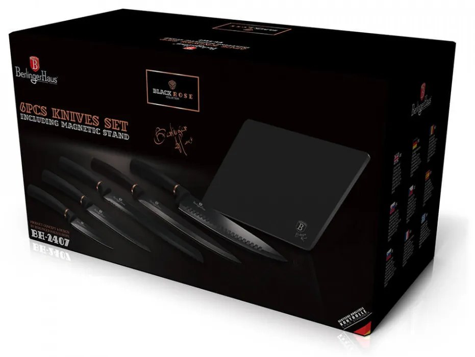 Set cutite otel inoxidabil (6 piese) cu stand magnetic Black Rose Collection Berlinger Haus BH 2407