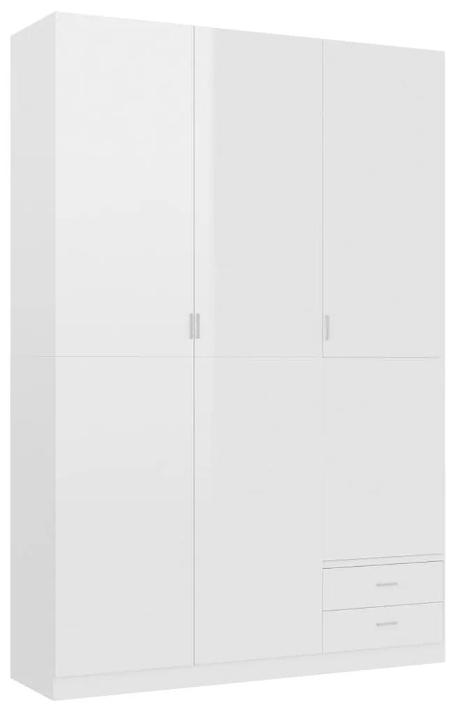 800798 vidaXL Șifonier cu 3 uși, alb lucios, 120 x 50 x 180 cm, PAL