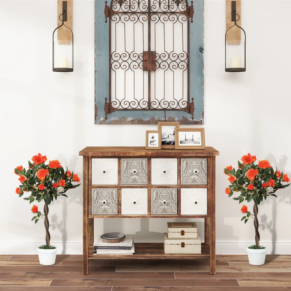 Outsunny Plantă Artificială de Trandafir cu 21 de Flori Ø18x90 cm Portocaliu cu Vas | Aosom Romania