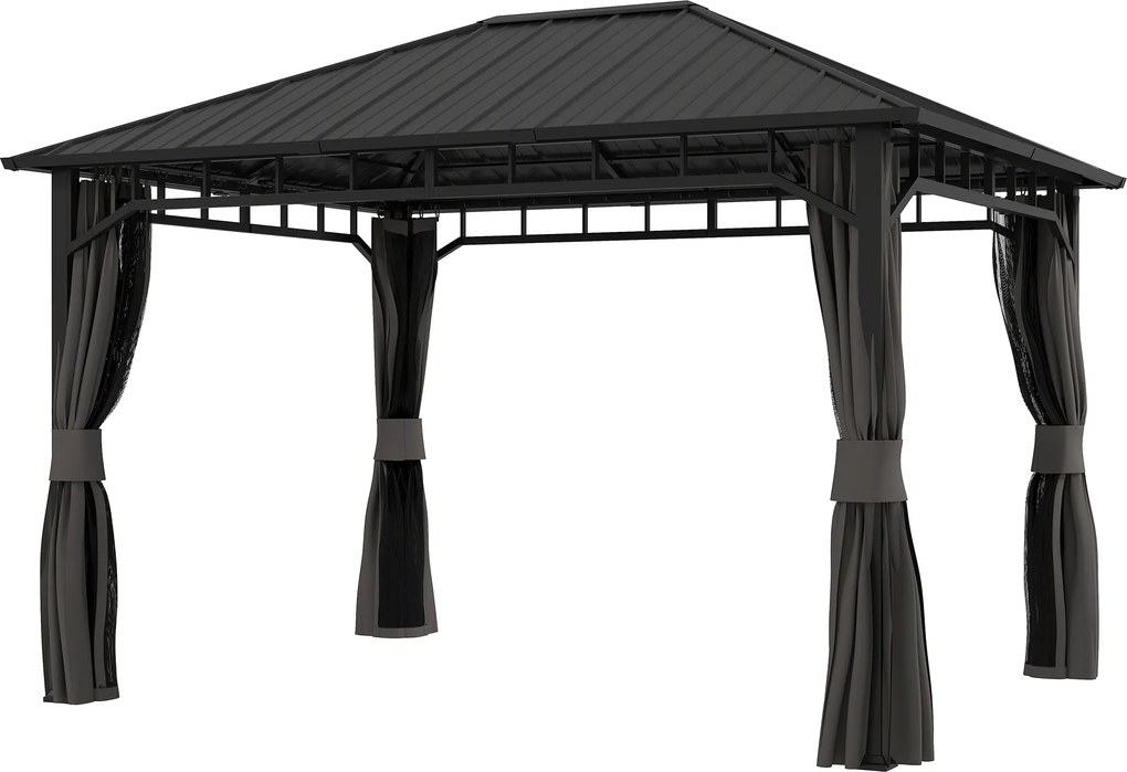 Outsunny Pavilion de grădină, pavilion metalic, impermeabil, rezistent la UV, pavilion pentru terasă cu pereți din plasă și perdele, gri închis | Aosom Romania