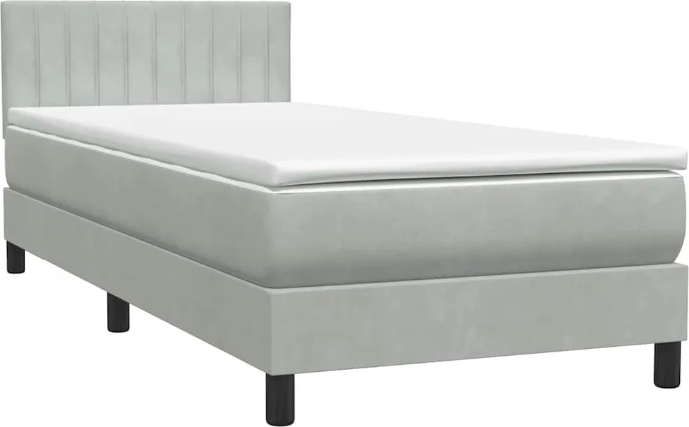 vidaXL Pat box spring cu saltea, gri deschis, 80x220 cm, catifea