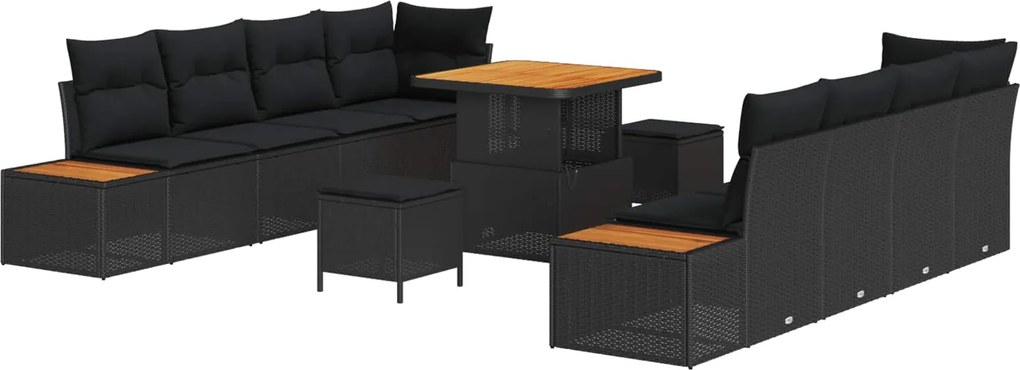 vidaXL Set de canapele pentru grădină 11 pcs Negru Rattan poli