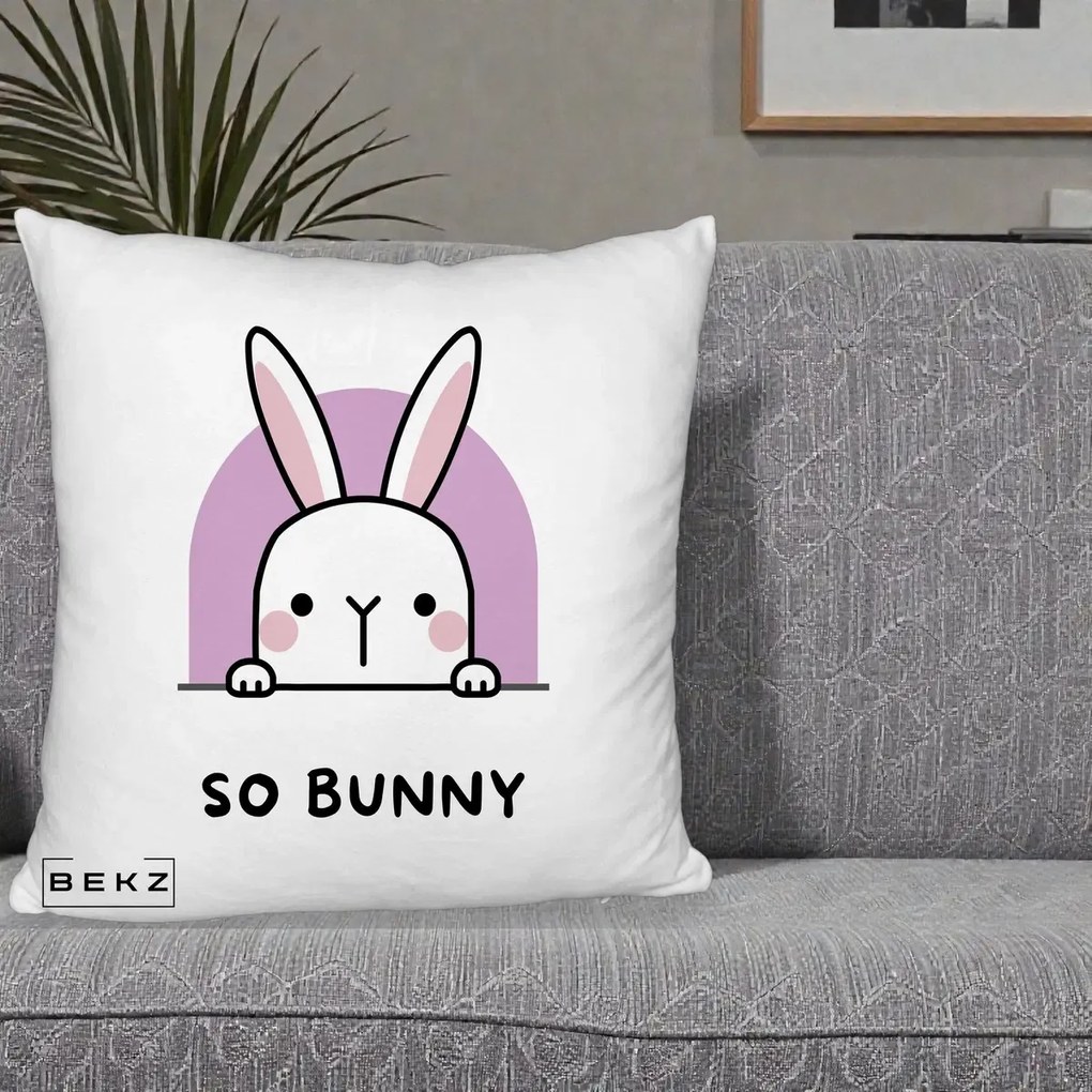 Perna Decorativa So Bunny Kawaii, 40x40 cm, Alb Pufos, Husa Detasabila, Perna Inclusa, BEKZ®