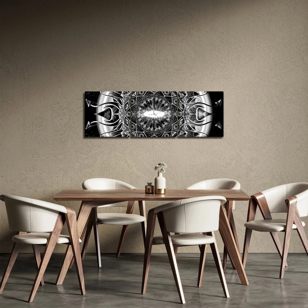 Tablou cu ornamente alb negre (cu ceas) (90x30 cm)