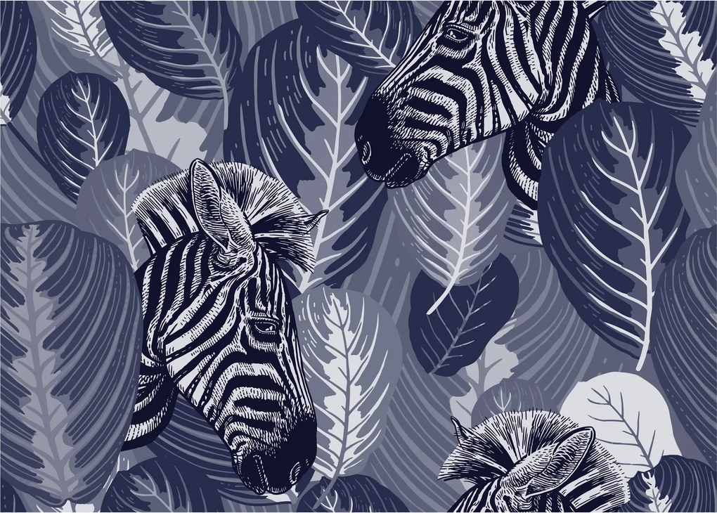 Tablou pe sticlă - Zebre albastre (70x50 cm)