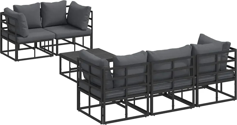 vidaXL Set de canapele pentru grădină cu pernă 6 pcs Negru Oțel