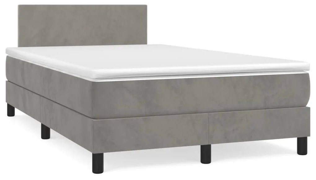 3141173 vidaXL Pat continental cu saltea, gri deschis, 120x200 cm, catifea
