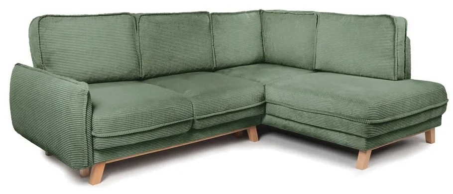 Colțar verde deschis extensibil cu tapițerie din catifea reiată (cu colț pe partea dreaptă) Tori – Bonami Selection