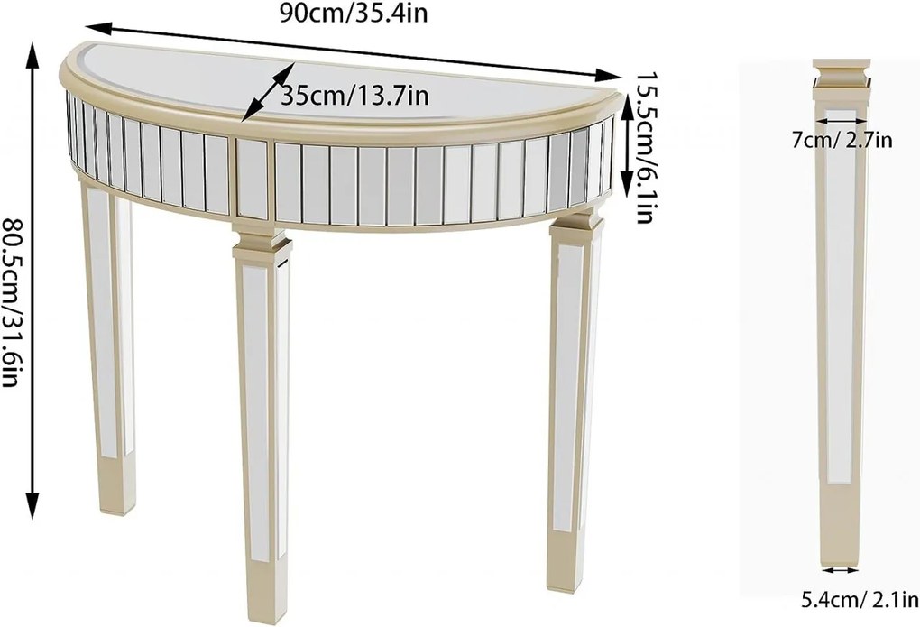 MAOG1 - Masa toaleta oglinda, masuta consola, 90 cm, cosmetica machiaj, vanity birou, Argintiu