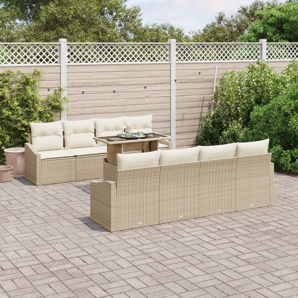 vidaXL Set canapea grădină , 9 piese, cu perne, bej, rattan poli