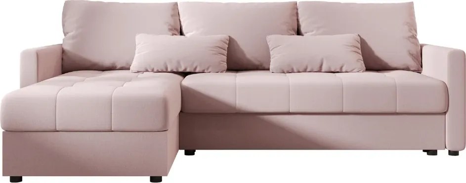 Coltar extensibil de colt VENORIA, roz pudra, reversibil, 220x143 cm + 2 perne GRATUIT