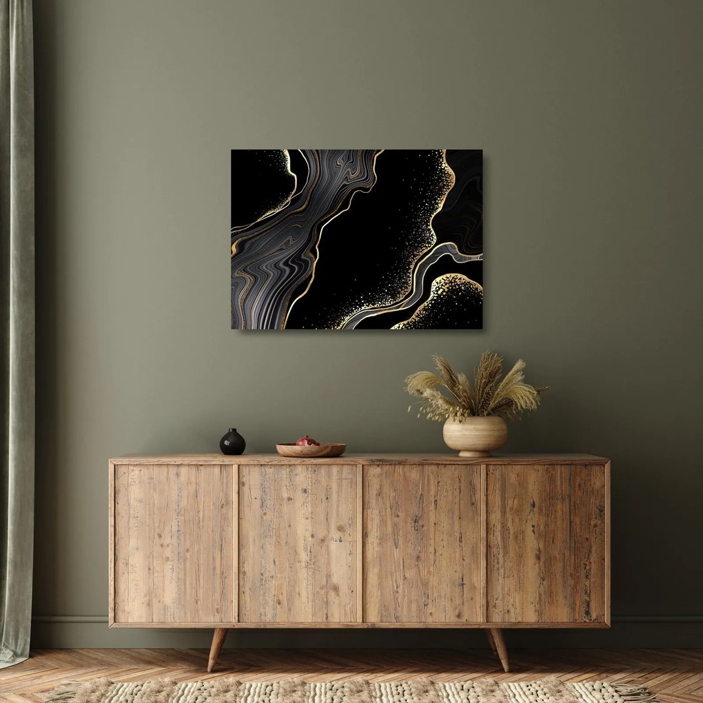 Tablou pe sticlă - Marmură negru - auriu (70x50 cm)