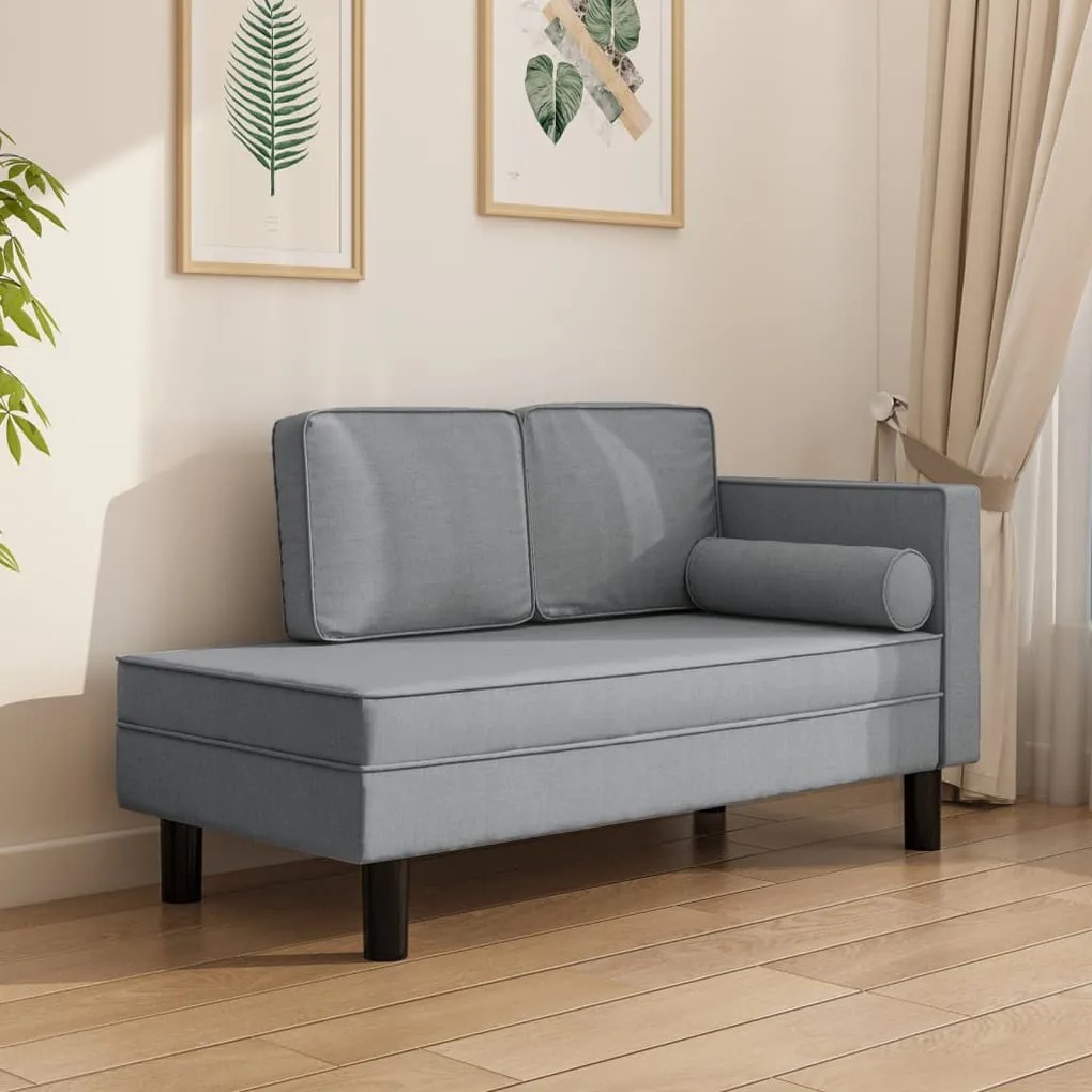 355018 vidaXL Șezlong cu perne și pernuță cilindrică, gri deschis, textil