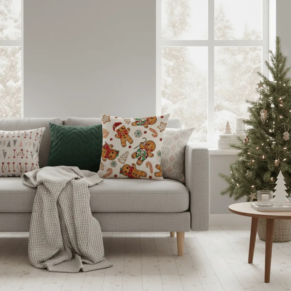 Fata de perna de Craciun GINGER PARADE 45x45 cm, bej