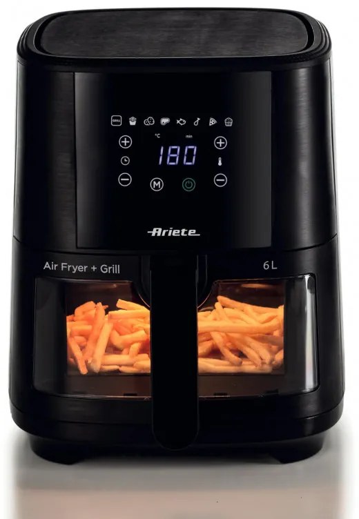 Friteuza cu aer cald Ariete MAXI 4626/00, 1300 W, 6 L, 8 programe, 35-200°C, Panou tactil LCD, Negru