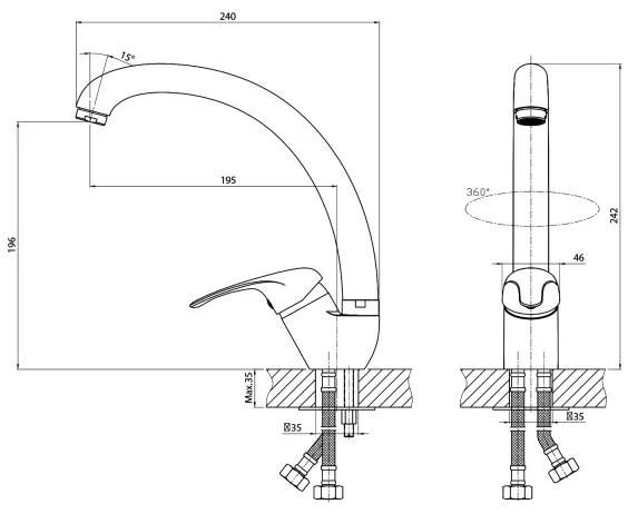 Baterie pentru chiuvetă Aqualine KASIOPEA, 24 cm, crom lucios