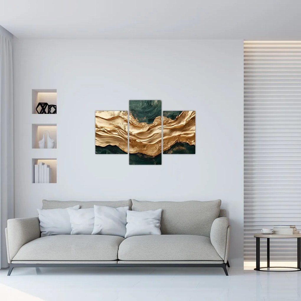 Tablou - Abstracție verde cu auriu II. (90x60 cm)