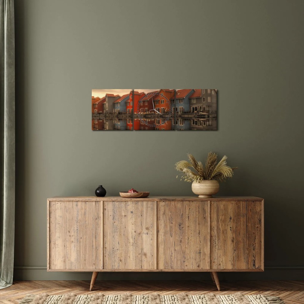 Tablou cu căsuțele colorate (cu ceas) (90x30 cm)