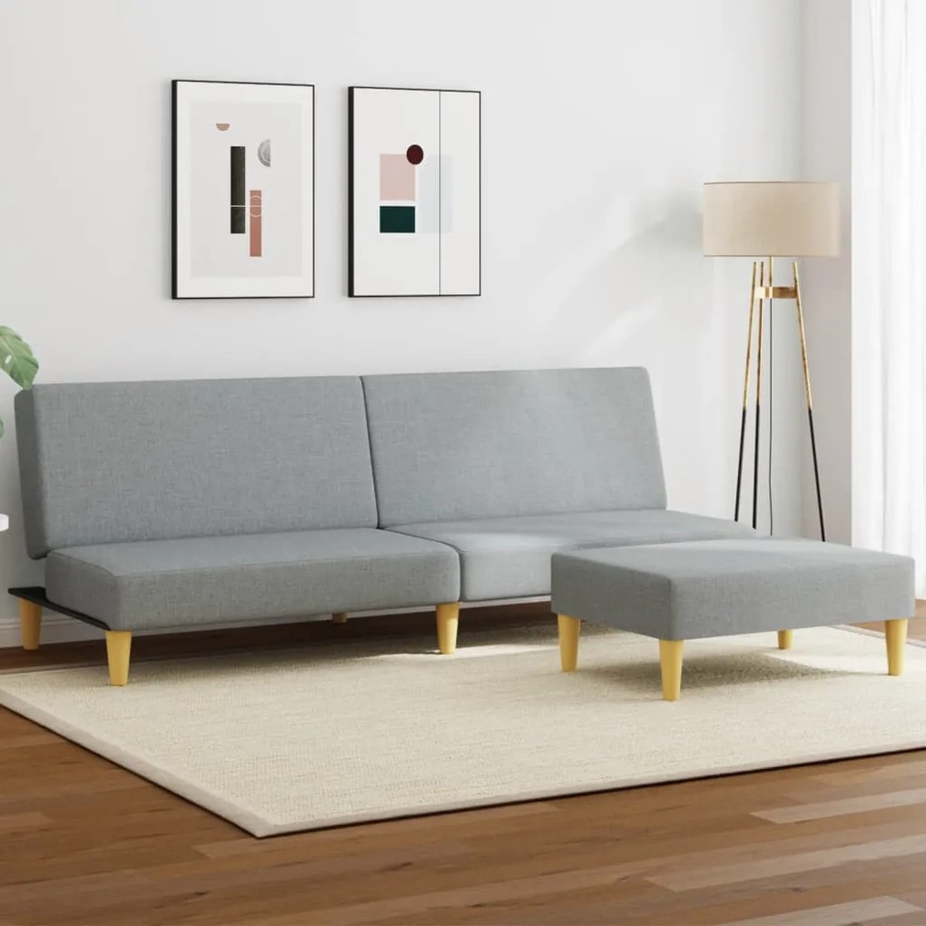 vidaXL Canapea extensibilă cu taburet, 2 locuri, gri deschis, textil