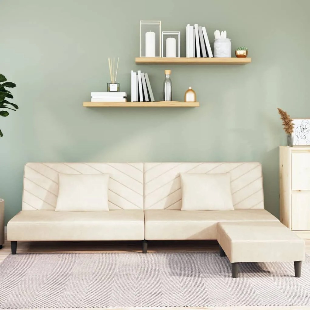 3081841 vidaXL Canapea extensibilă 2 locuri, 2 perne&taburet, crem, catifea