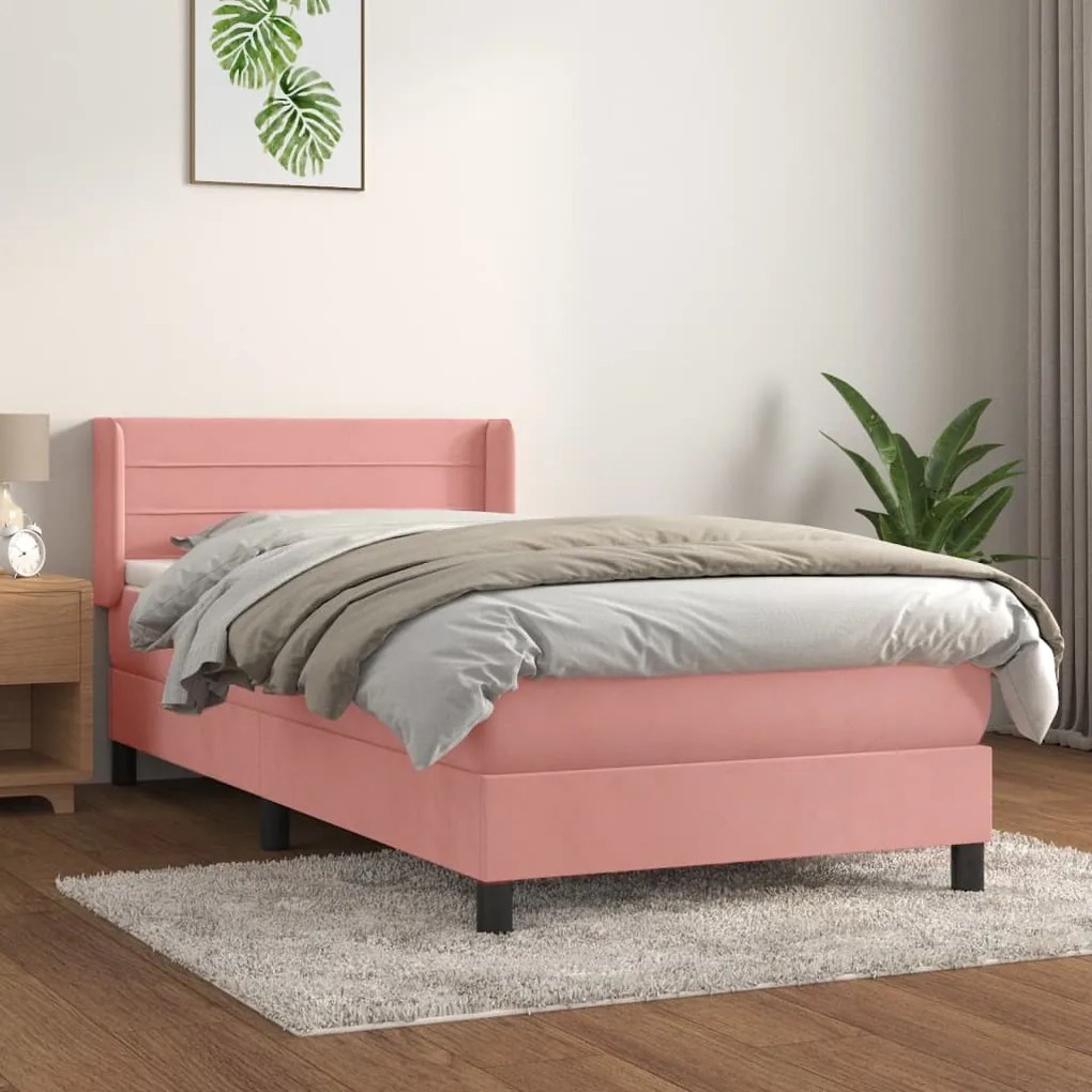 3131008 vidaXL Pat box spring cu saltea, roz, 100x200 cm, catifea