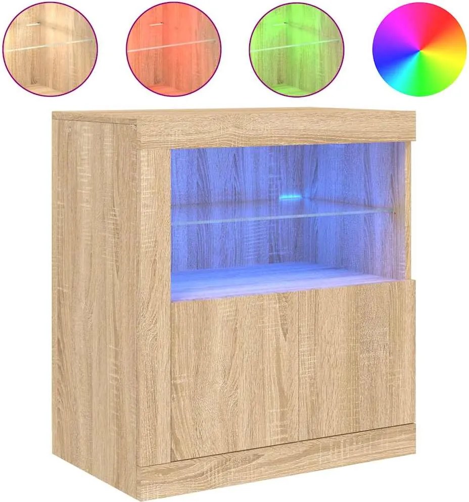vidaXL Servantă cu lumini LED, stejar sonoma, 60,5x37x67 cm