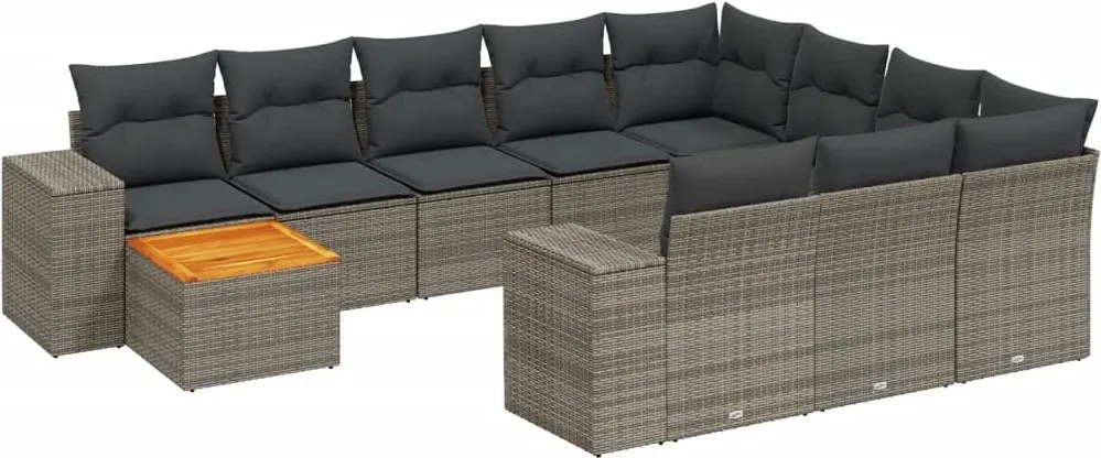 vidaXL Set canapele de grădină cu perne, 11 piese, gri, poliratan