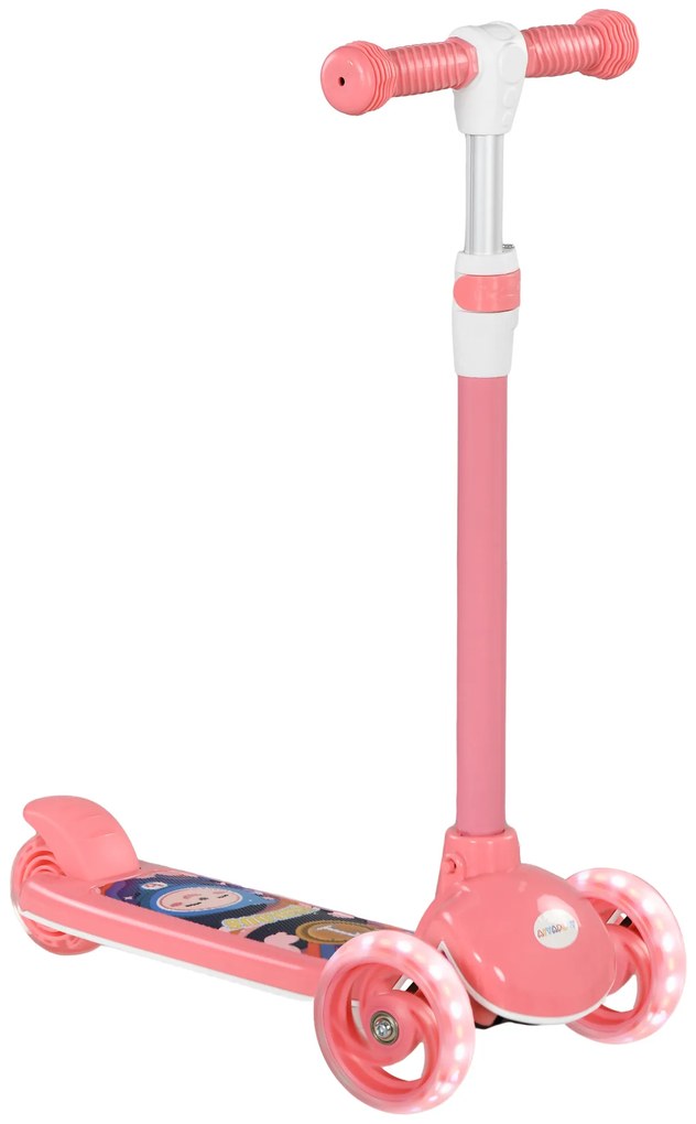AIYAPLAY Trotinetă pentru copii cu 3 roți cu LED-uri luminoase ghidon reglabil frână prin frecare spate de 2 la 6 ani Roz | Aosom Romania