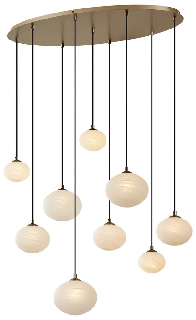 Lampa suspendată Art Deco aurie cu sticlă opal 9 lumini - Yani
