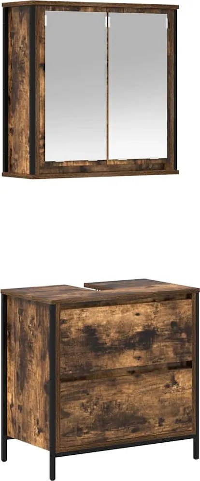 vidaXL Set mobilier de baie, 2 piese, stejar fumuriu, lemn prelucrat