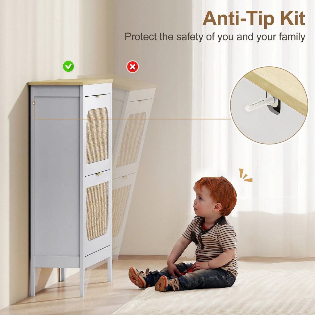 HOMCOM Dulap de pantofi subțire în stil Boho cu 2 sertare rabatabile, pentru 14 perechi de pantofi, Alb | Aosom Romania