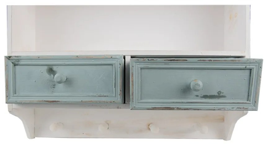 Etajeră de perete shabby chic din lemn alb cu două sertare, 56x13x60 cm, „Avallon”