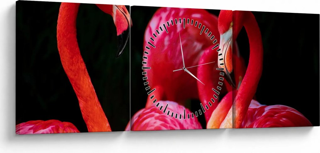 Tablou cu flamengo roșii (cu ceas) (90x30 cm)