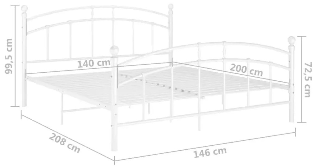 Cadru de pat, alb, 140x200 cm, metal Alb, 140 x 200 cm